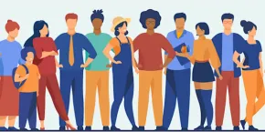 graphic design image of lots of people stood together